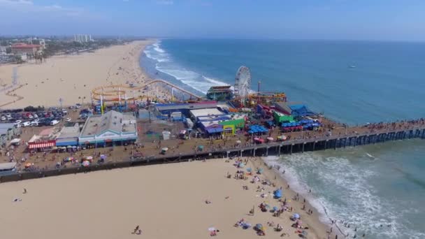 Vista Aérea Del Muelle Santa Mónica Gran Muelle Doble Articulación — Vídeos de Stock