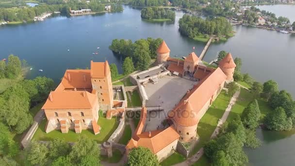 Increíble Arquitectura Antigua Del Castillo Trakai Lituania Vista Aérea Vídeo — Vídeos de Stock