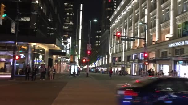 Ванкувер Канада Августа 2017 Года Движение Улицам Города Ночью — стоковое видео