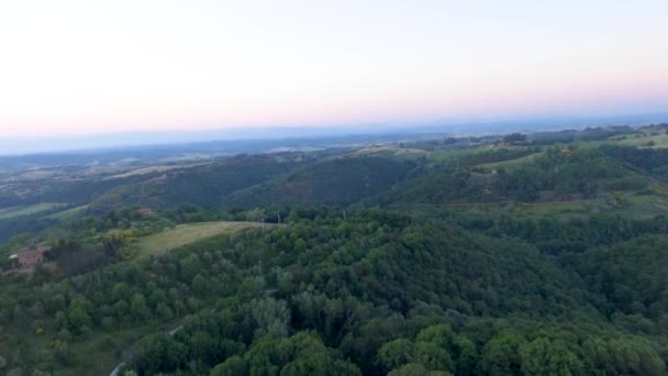 Αεροφωτογραφία Του Όμορφη Εξοχή Της Τοσκάνης Στο Σούρουπο Ιταλία Βίντεο — Αρχείο Βίντεο