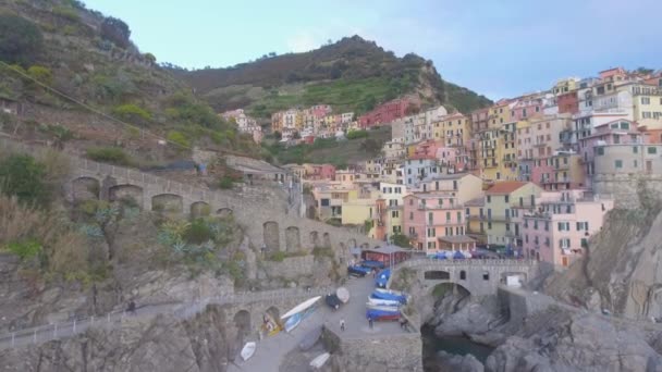 Manarola Nádherné Panoramatické Letecký Pohled Pět Zemí Itálie Video — Stock video