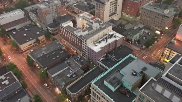 Luchtfoto Van Vancouver Stad Skyline Canada Moderne Stedelijke Gebouwen — Stockvideo