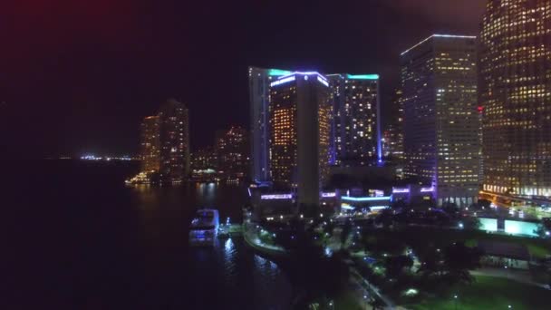 Gyönyörű Kilátás Nyílik Miami Beach Felhőkarcolók Éjjel Florida Amerikai Egyesült — Stock videók