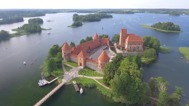 Καταπληκτική Παλαιά Αρχιτεκτονική Του Κάστρο Τρακάι Λιθουανίας Αεροφωτογραφία Βίντεο — Αρχείο Βίντεο