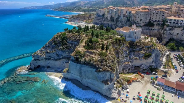 Hava Panoramik Tropea Kıyı Şeridi Plaj Yaz Calabria Talya — Stok fotoğraf