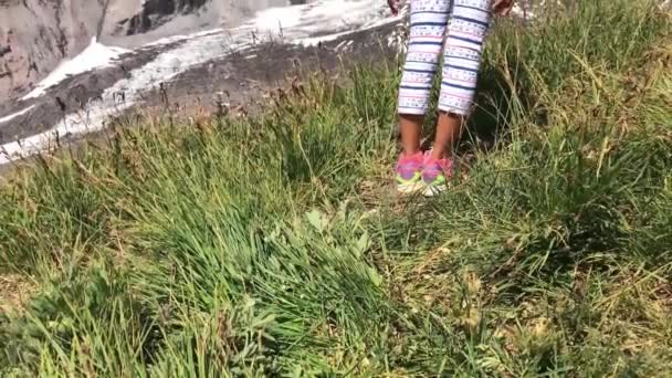 Мила Маленька Дівчинка Насолоджується Мальовничим Альпійським Видом Відео — стокове відео