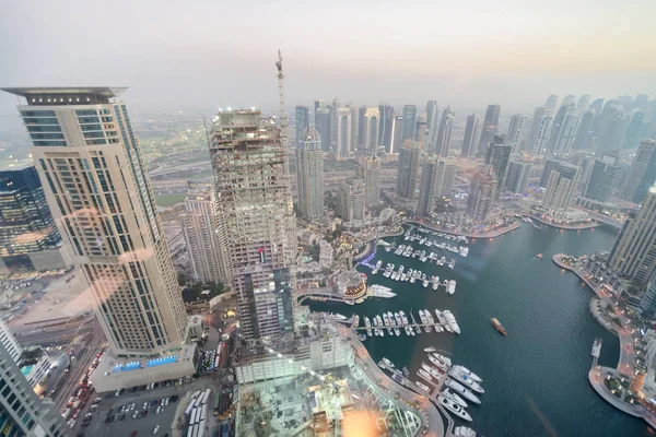 Вид Воздуха Гавань Дубая Причальные Лодки Закате — стоковое фото