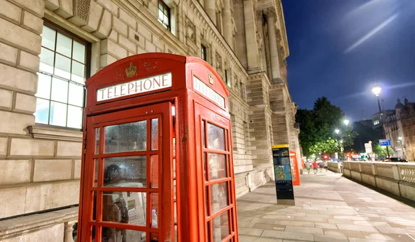 Cabine Téléphonique Publique Rouge Londres Nuit Près Westminster Royaume Uni — Photo