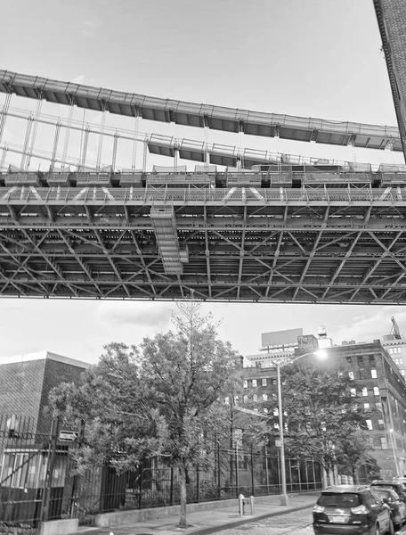 Manhattan Bridge Brooklyn Traffic Nachts — Stockfoto