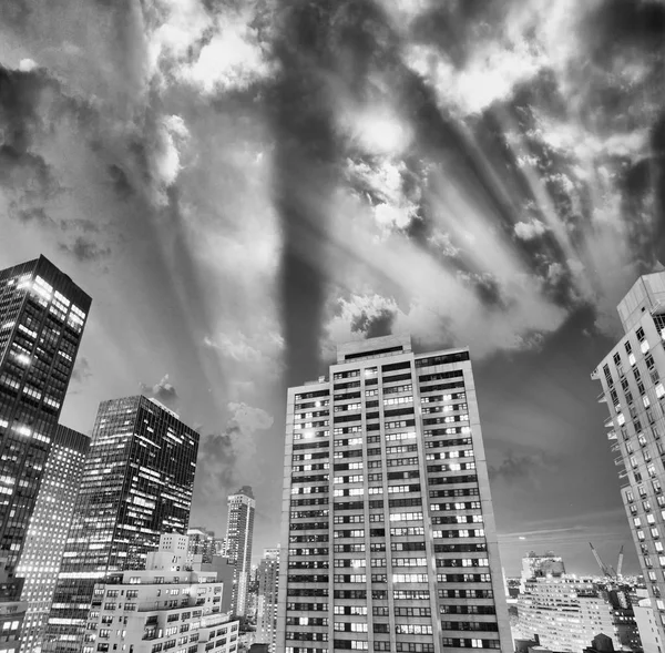 Nacht Skyline Von New York City Schwarz Und Weiß Usa — Stockfoto