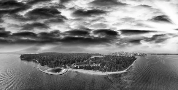 Vancouver Canada Coucher Soleil Vue Aérienne Panoramique Depuis Parc Stanley — Photo