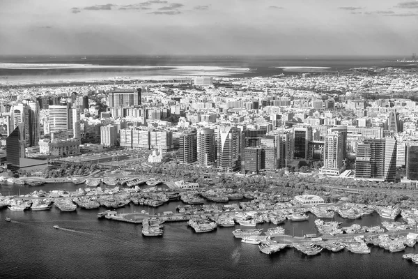 Vista Aérea Horizonte Deira Helicóptero Dubai Emirados Árabes Unidos — Fotografia de Stock