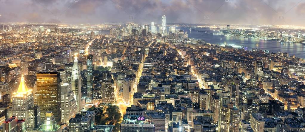 New York City Night Aerial View Manhattan Lights Usa — Stock Photo ...