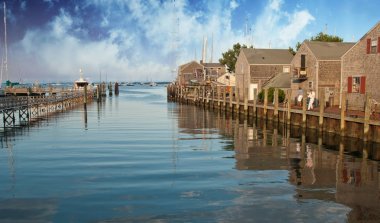 Gökyüzü renklerinin Nantucket evleri, Massachusetts üzerinde