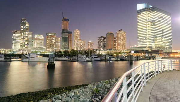 New York City Nattetid Flygfoto Över Manhattan Lampor Usa — Stockfoto