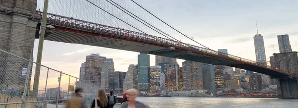 Colores Atardecer Brooklyn Bridge Lower Manhattan Nueva York — Foto de Stock