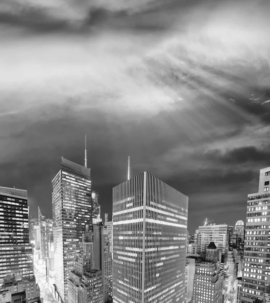 Nacht Skyline Von New York City Schwarz Und Weiß Usa — Stockfoto