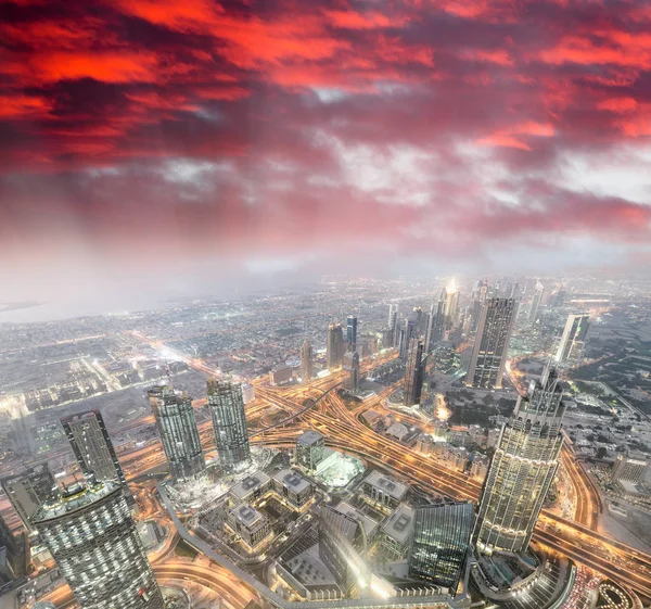 Vista Aérea Del Centro Dubai Por Noche — Foto de Stock