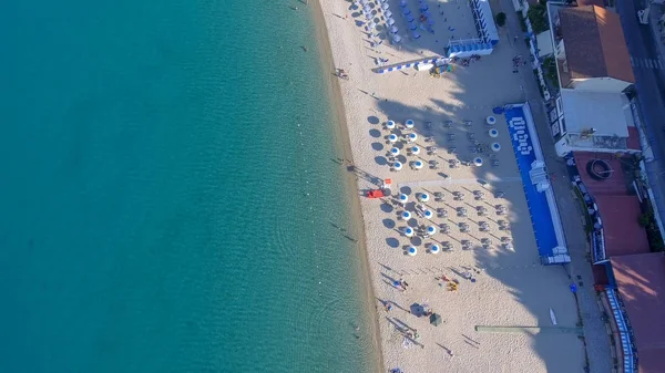 Overhead aerial view of beautiful beach in summer season.