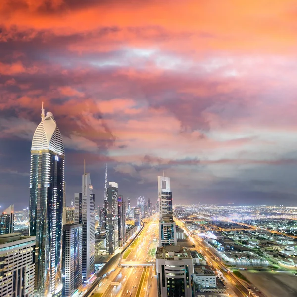 Skyline Van Downrtown Langs Sheikh Zayed Road Nacht Dubai — Stockfoto