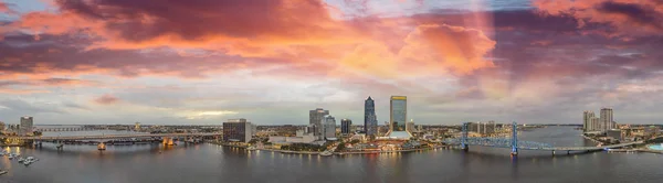 Vista Aérea Panorâmica Incrível Jacksonville Skyline Entardecer Flórida — Fotografia de Stock