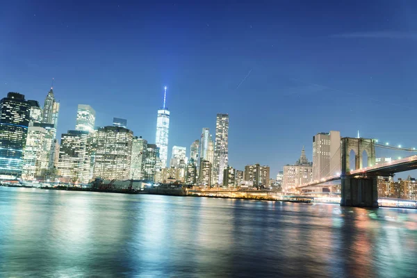 Gece Işıkları Manhattan New York Şehrinin Hava Görünümü Abd — Stok fotoğraf
