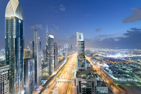 Dubai Uae December 2016 Downrtown Skyline Sheikh Zayed Road Night — Stock Photo, Image