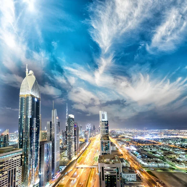 Downrtown Skyline Sheikh Zayed Road Night Dubai — Stock Photo, Image