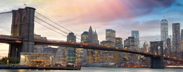 Město New York Noci Letecký Pohled Manhattan Světel Usa — Stock fotografie