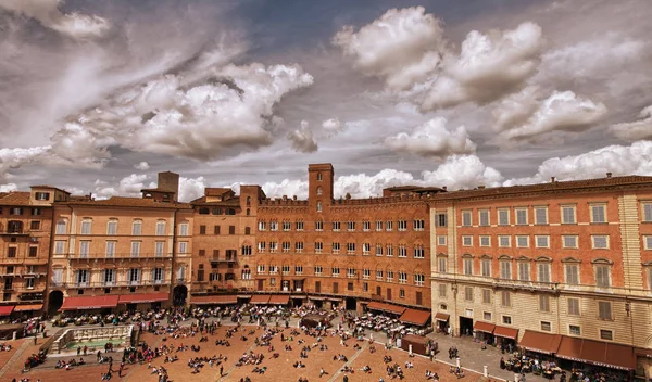 Maravillosa Vista Aérea Piazza Del Campo Siena Hermoso Día Soleado —  Fotos de Stock