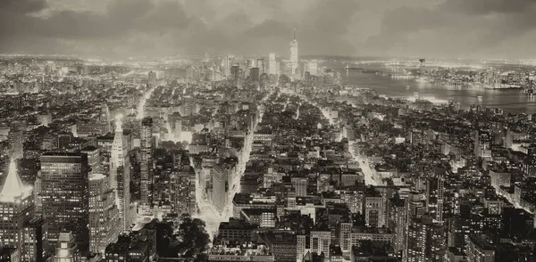 Nacht Skyline Van New York City Zwart Wit Verenigde Staten — Stockfoto