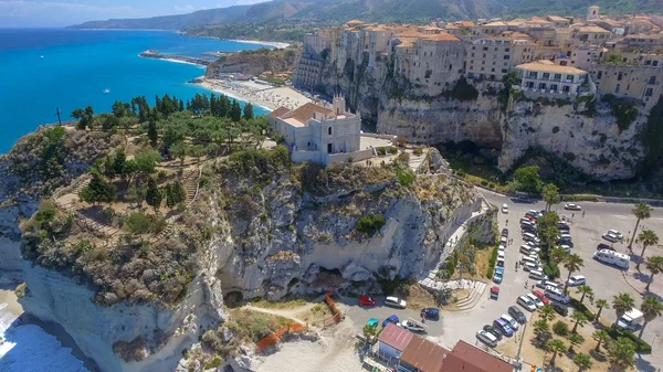 Panoramatický Letecký Pohled Tropea Pobřeží Pláží Létě Kalábrie Itálie — Stock fotografie