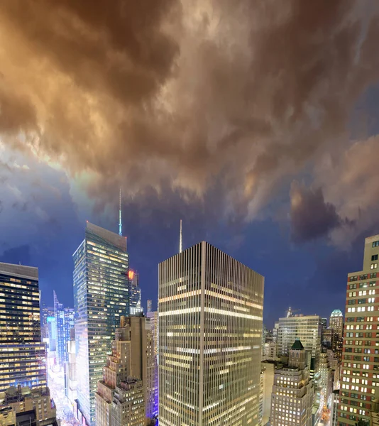 Luces Nocturnas Manhattan Vista Aérea Ciudad Nueva York Estados Unidos — Foto de Stock