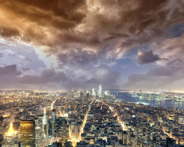 New York City Nacht Luchtfoto Van Manhattan Lichten Verenigde Staten — Stockfoto