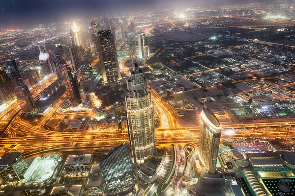 Dubaj Prosince 2016 Letecký Pohled Centrum Dubaje Noci Město Láká — Stock fotografie