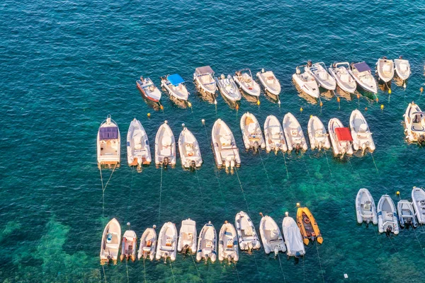 Docked boats, aerial view.
