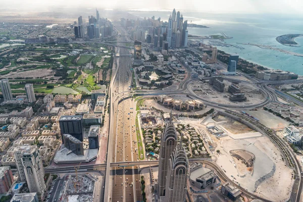 Aerial View Downtown Skyline Zayed Road Helicopter City Attracts Million — Stock Photo, Image