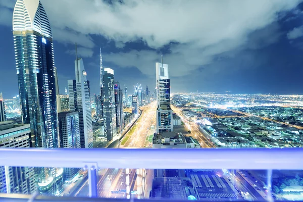 Skyline Downrtown Lungo Sheikh Zayed Road Notte Dubai — Foto Stock