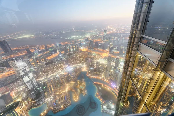 Dubai Dezembro 2016 Vista Aérea Centro Dubai Noite Cidade Atrai — Fotografia de Stock