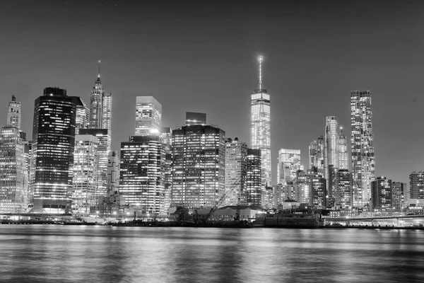 Nacht Skyline Van New York City Zwart Wit Verenigde Staten — Stockfoto