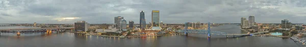 Jacksonville Februari 2016 Panorama Flygfoto Ofcity Skyline Solnedgången Jacksonville Berömd — Stockfoto