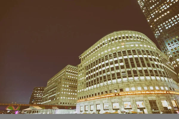 Лондон Май 2015 Небоскрёбы Канари Уорф Ночью Крупный Финансовый Центр — стоковое фото