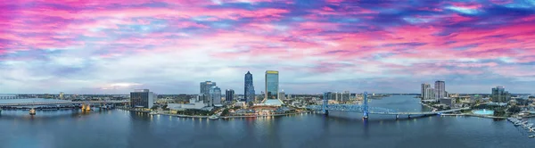 Jacksonville Skyline Zachód Słońca Piękny Panoramiczny Widok Florydzie — Zdjęcie stockowe