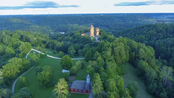 Bela Vista Aérea Castelo Turaida Pôr Sol Verão Letónia — Fotografia de Stock