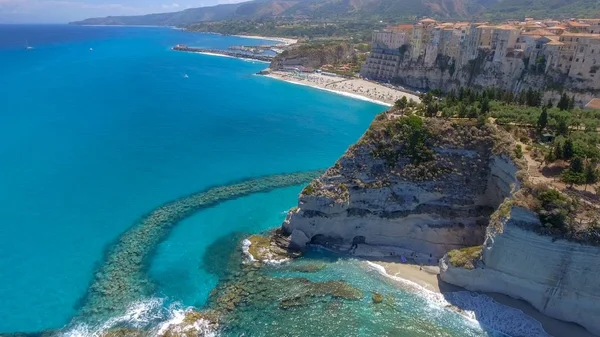 Panoramic Aerial View Tropea Coastline Beaches Summer Calabria Italy — Stock Photo, Image