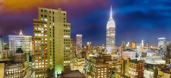 New York City Night Aerial View Manhattan Lights Usa — Stock Photo, Image