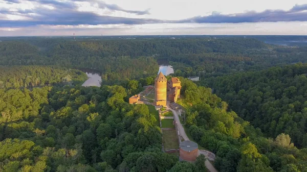 Castillo Turaida Atardecer Vista Aérea Letonia —  Fotos de Stock