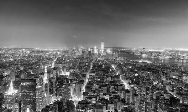 Night lights of Manhattan - Aerial view of New York City - USA.