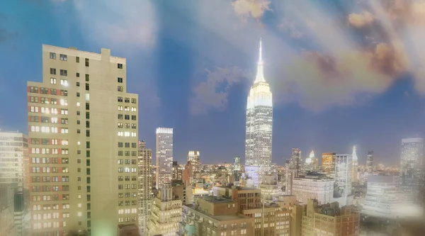 Nueva York Por Noche Vista Aérea Manhattan Lights Estados Unidos —  Fotos de Stock