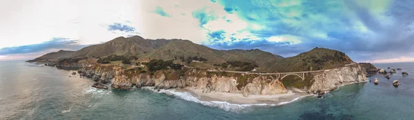 Big Sur Panoramautsikt Över Antenn Stadssilhuetten Solnedgången California — Stockfoto